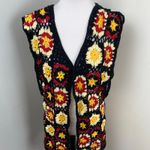 Lakhays Crochet Flower Garden Granny Square Kimono Open Cardigan S/M Cottagecore Black Size M Photo 5