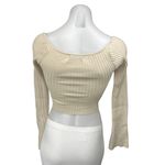 Urban Outfitters  Beige Ribbed Knit Long Sleeve Slit Sweetheart Crop Top Size XS Photo 1