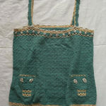 Tsumori Chisato teal Green and yellow crochet tank top with skull shaped pockets Size 2 Photo 0
