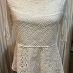 Ivory Lace Peplum Top Crochet Knit Shirt Blouse 3/4 Sleeve‎ Elegant White Photo 0