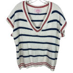 Simply Southern Red White Blue Short Sleeve V-Neck Chunky Knit Sweater Vest XL Photo 0