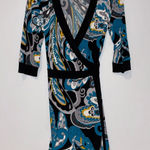 Alfani  Blue and Black Patterned Wrap Style Long Sleeve Dress Photo 0
