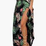 NEW Floral Tie Up Waist Summer Beach Wrap Cover Up Maxi Skirt M Black Size M Photo 3