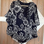 Sami & Jo Blue top with white lace looking flowers.P2P 25.5, length 25-30.5” Size 1X Photo 0