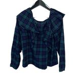 J. Crew Blackwatch Blue Green Flannel Squareneck Ruffle Top Size Small NWT Photo 3