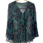 Anthropologie Feather Bone Femme Ruffle Teal Long Sleeve Blouse XS Photo 2