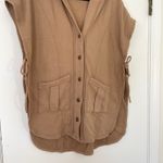 Pilcro Anthropologie  Tan Sleeveless Hooded Vest Button Tie Sides Poncho XXS/XS‎ Photo 3