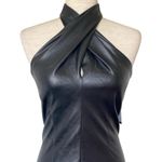 NEW SOFIA JEANS Black Faux Leather Midi Dress XS Criss Cross Neckline Halter Photo 2