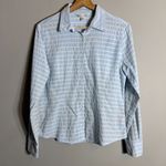 Brooks Brothers  Lace Striped Button Down Shirt Women's 6 Blue Fitted Career Chic Photo 4