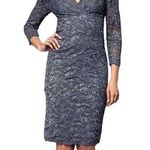 MARINA Gunmetal Lace Long Sleeve Casual Engagement Wedding Elegant Petite Dress Size 4P Photo 0