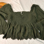 American Eagle smocked green babydoll blouse long sleeves Size XL Photo 0