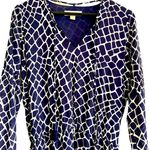 Michael Kors  Long Sleeve Mini Dress Women’s Medium Navy Animal Print Flowy chic Photo 5