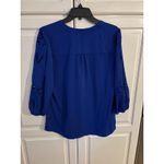 Hawthorn Blue V Neck 3/4 Sleeve Laser Cut Detail Blouse Women Large Photo 6