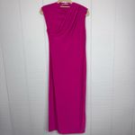 ZARA  Barbie Hot Pink Asymmetrical Draped Cross Neckline Midi Dress Stretchy S Photo 1