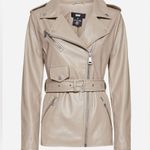 DKNY  Faux Leather Biker-Style Jacket w/ Belt Beige Size S NEW Photo 12