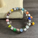 Vintage Pink White Orange Blue Yellow Purple Glass Memory Wire Wrap Bracelet Photo 1