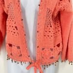 Soft Surroundings  Women's Beaded Crochet Knit Crop Cardigan‎ Pink Size Medium Photo 5