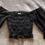 Urban Outfitters  Black Gauze Peplum Off Shoulder Ruched Shirt Women’s Sz S EUC Photo 0