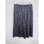 Vintage Russ Pleated Preppy Midi Skirt Womens 14 Purple Paisley Silky Satin Photo 3