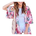 Umgee  Floral‎ Kimono Duster Open Front Lightweight Blush Pink Women Size Large Photo 1