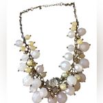 EXPRESS Statement Necklace White Clear Pale Yellow Bauble Beads with Gold Accents Photo 1