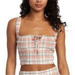 RVCA  Bella Multicolor Plaid Lace-Up Cropped Tank Top Women's Size Large NWT Photo 0