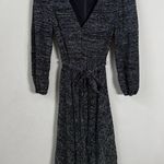 Alice + Olivia  Coco Metallic Midi Dress Women's 2 Silver V-Neck Tie Waist Party Photo 6