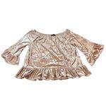 Anthropologie Sanctuary‎ Boho Women Pink Crushed Velvet Peplum Blouse Ruffle L Size L Photo 1