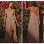 Lulus  Stolen Moments Dusty Pink Lace-Up Lace Maxi Dress Lg NWT Photo 1