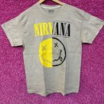Nirvana Nevermind Split Face Smiley Women's Grunge Tee XL Tan Photo 0