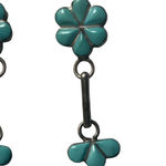 Southwestern Zuni Sterling Silver & Turquoise Flower Drop Pierced Earrings Rare Blue Photo 2