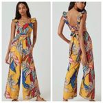 Bel Kazan Evie Jumpsuit Colorful Maxi Jumpsuit With Leaf Print Size Medium Yellow Photo 2