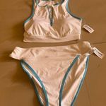 Old Navy  High Waisted Swim Set top M button L white and blue  summer Photo 0