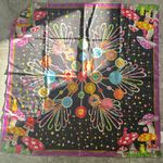 Echo Willy Wonka Silk Scarf with Candy & Mushroom Print, 35” x 35”New w/Tag $159 Black Photo 1