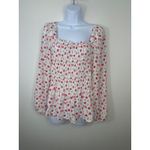 Ny&co NY&C Cherry Print Smocked Peplum Top Square Neck Long Sleeve Blouse XL Photo 1