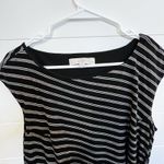 Loft  Ann Taylor Striped Dress Women Sz LP Sleeveless Lined Black Grey Stripe Photo 5