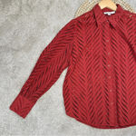 Chico's Chico’s Poplin Cutwork Shirt Button Front Longsleeve Lace in Rust Orange Size 6 Photo 5