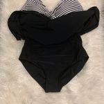 Isaac Mizrahi  swim dress one piece black white stripe 10 Photo 8