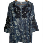 Chico's Embroidered Denim Tunic Top Womens 1 US 8 /M Tencel Chambray Boho Blue Photo 0