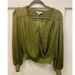 Anthropologie Maison d'Amelie Satin Green Wrap Top, sz S Photo 0