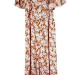 Luxology Dress Women L Orange Tropical Floral Maxi Flutter Sleeve Boho Coastal Photo 0