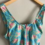 Pink Lily  Floral Zip-Front One Piece Swimsuit Blue Pink Green Size Medium Photo 1