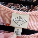 st. john's bay St. John Bay Stripes Embroidered Floral 3/4 Sleeve Blouse Red Pink Size 2X Photo 7