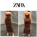 ZARA  Chocolate Strapless Ruched Stretch Jersey Dress L Photo 1
