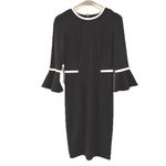Calvin Klein Black 3/4 Bell Sleeve White Piping Trim Sheath Dress Size 6 Photo 2