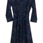 Eshakti  Women's Navy Star Print Belted Button Up Knee Length Shirt Dress‎ Size 4 Photo 0