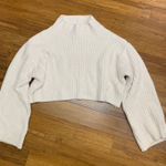 Lulus  Cropped Sweater Womens Size‎ Medium Ivory White Fuzzy Knit Mock Neck Long Photo 0