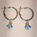 Silver Tone Dangling Blue Glass Beaded Boho Hoop Pierced Earrings Photo 0