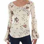 Free People Cream Floral Bell sleeve Shirt Top Photo 0