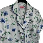 Kate Spade  Blue Green Novelty Coffee Print Satin Pajama Top Cozy Feminine XS Photo 2